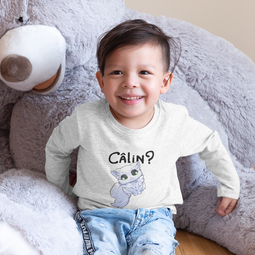 Sweatshirt bébé col rond gris Parole de Chat avec illustration "Calin"