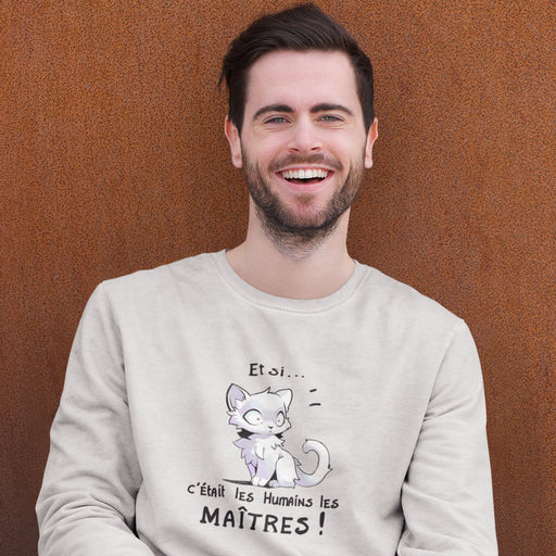 Sweatshirt col rond gris Parole de Chat avec illustration « Et si »