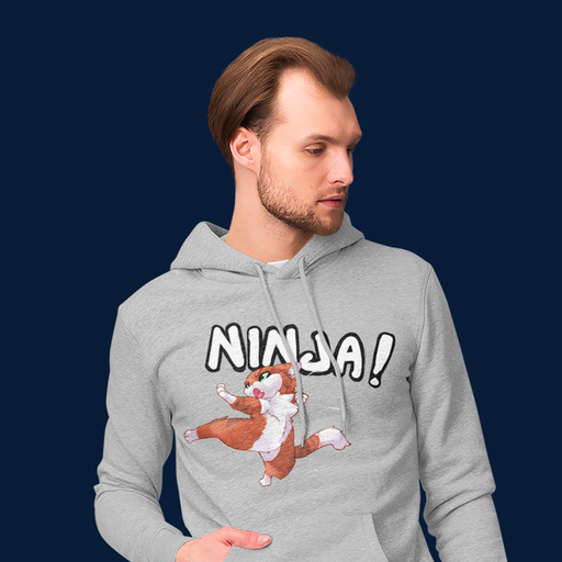 Sweatshirt col rond gris Parole de Chat avec illustration "Ninja"