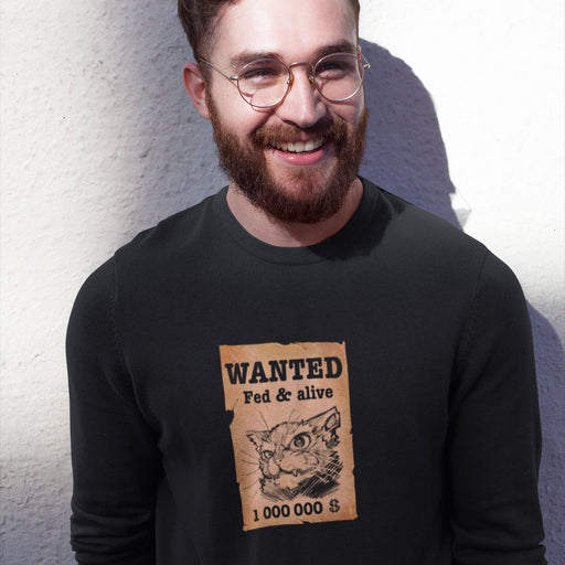 Sweatshirt col rond noir Parole de Chat avec illustration «Wanted»