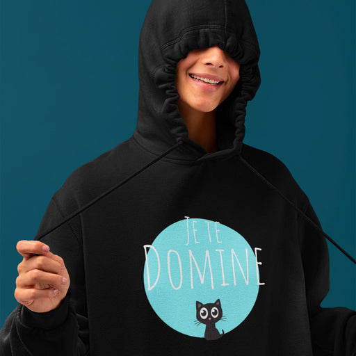Sweatshirt à capuche noir Parole de Chat avec illustration « Je te domine »