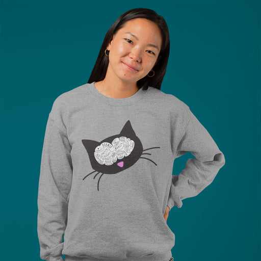 Sweatshirt col rond gris Parole de Chat avec illustration «Deuxieme Cerveau»