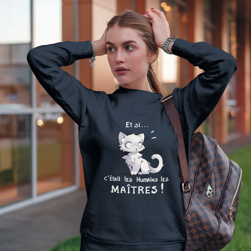 Sweatshirt col rond noir Parole de Chat avec illustration « Et si »