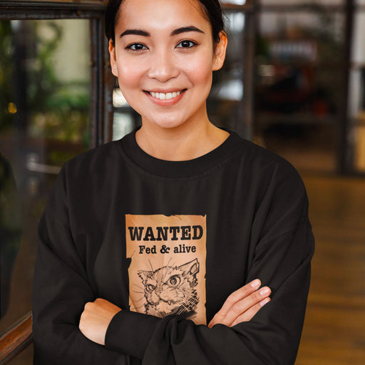 Sweatshirt noir Parole de Chat avec illustration « Wanted »