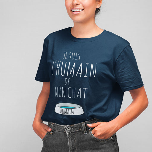 T-shirt rouge Parole de Chat avec illustration « Je suis l'humain de mon chat »