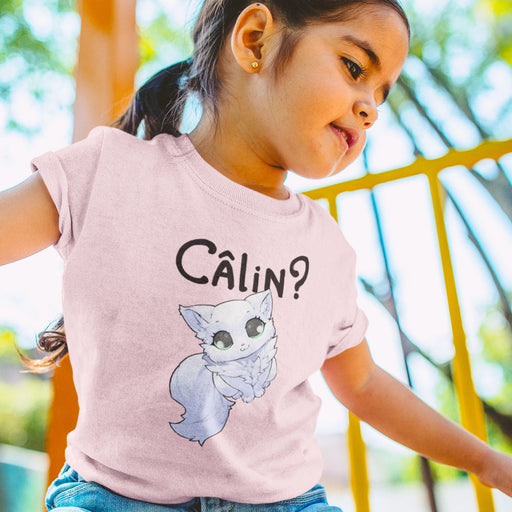 T-shirt rose Parole de Chat avec illustration «Calin»