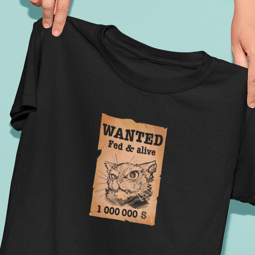 T-shirt noir Parole de Chat avec illustration «Wanted»