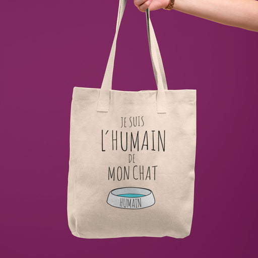 Tote bag Parole de Chat avec illustration «Je suis l'humain de mon chat»