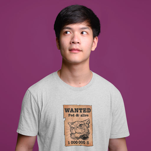 T-shirt gris Parole de Chat avec illustration « Wanted »